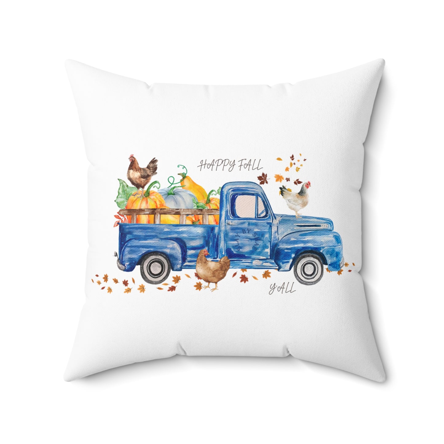 Fall Seasonal Truck & Chickens Holiday Square Pillow