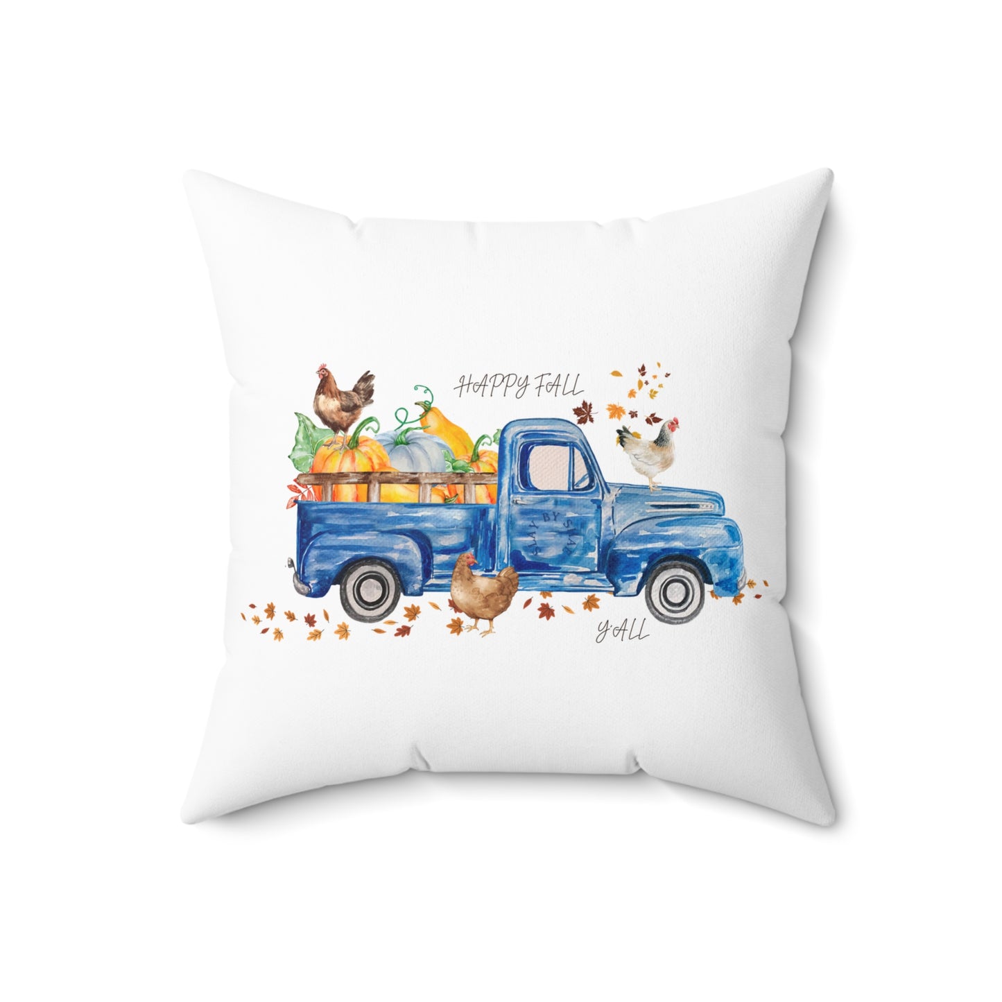 Fall Seasonal Truck & Chickens Holiday Square Pillow