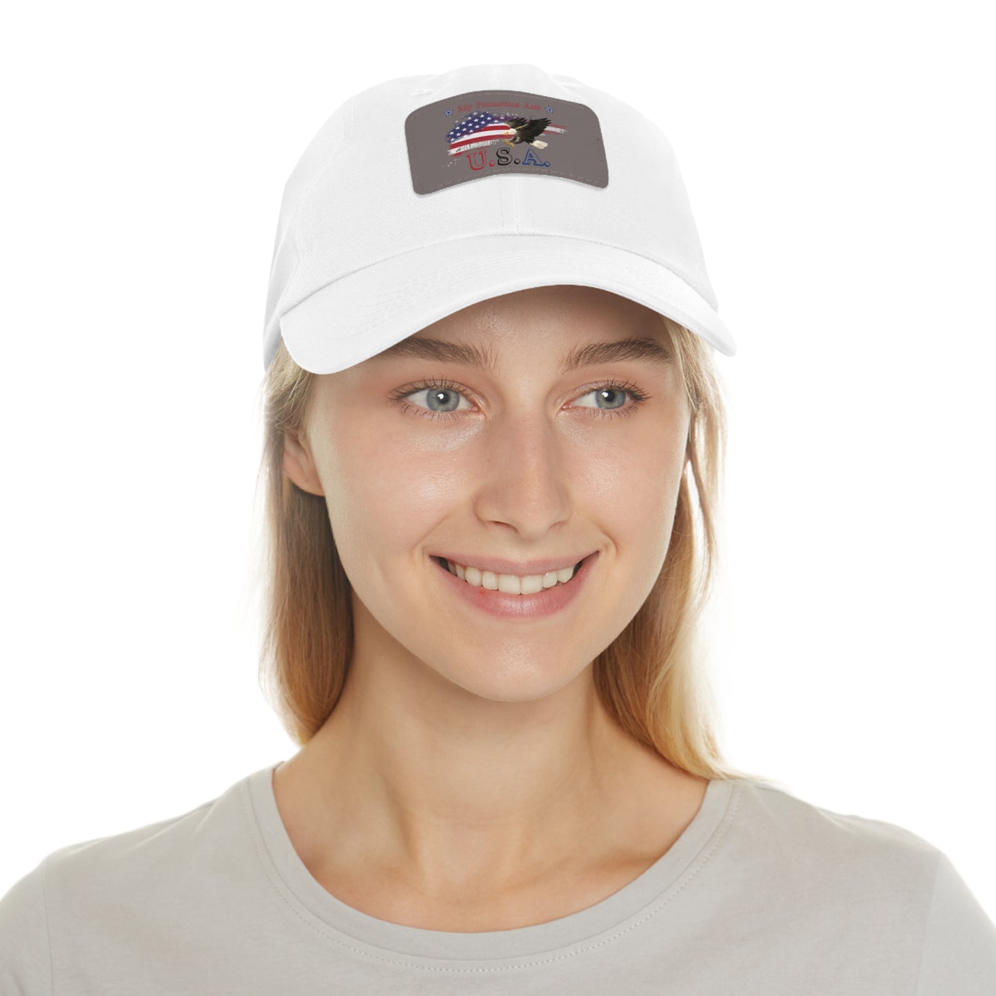 My Pronouns Are USA Dad Hat with Leather Patch (Rectangle)
