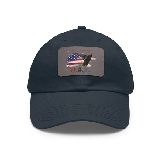 My Pronouns Are USA Dad Hat with Leather Patch (Rectangle)