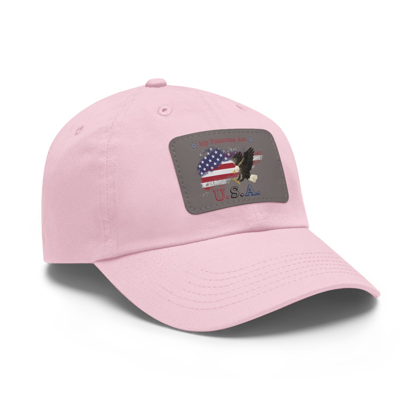 My Pronouns Are USA Dad Hat with Leather Patch (Rectangle)
