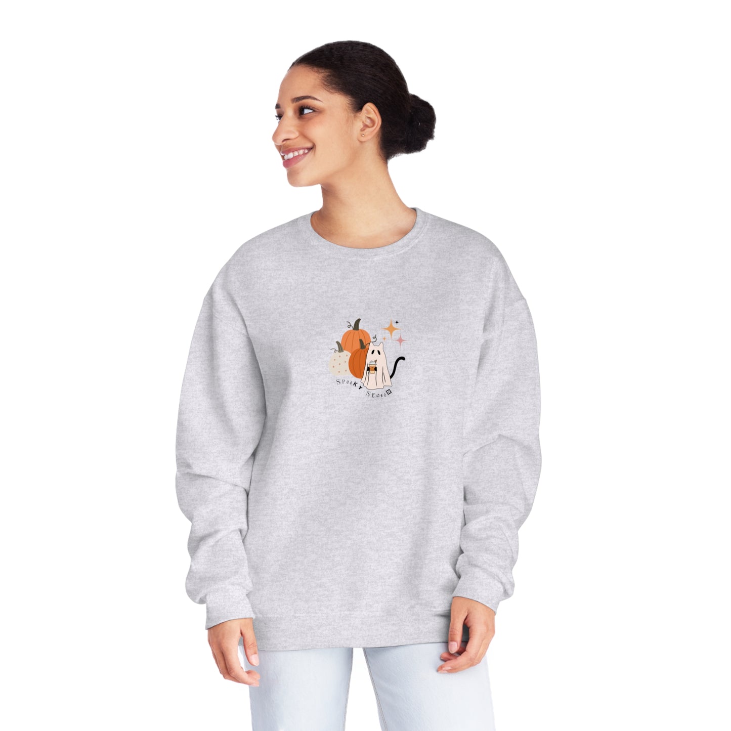 Spooky Season Cat Ghost Halloween Fall Pumpkin Crewneck Sweatshirt