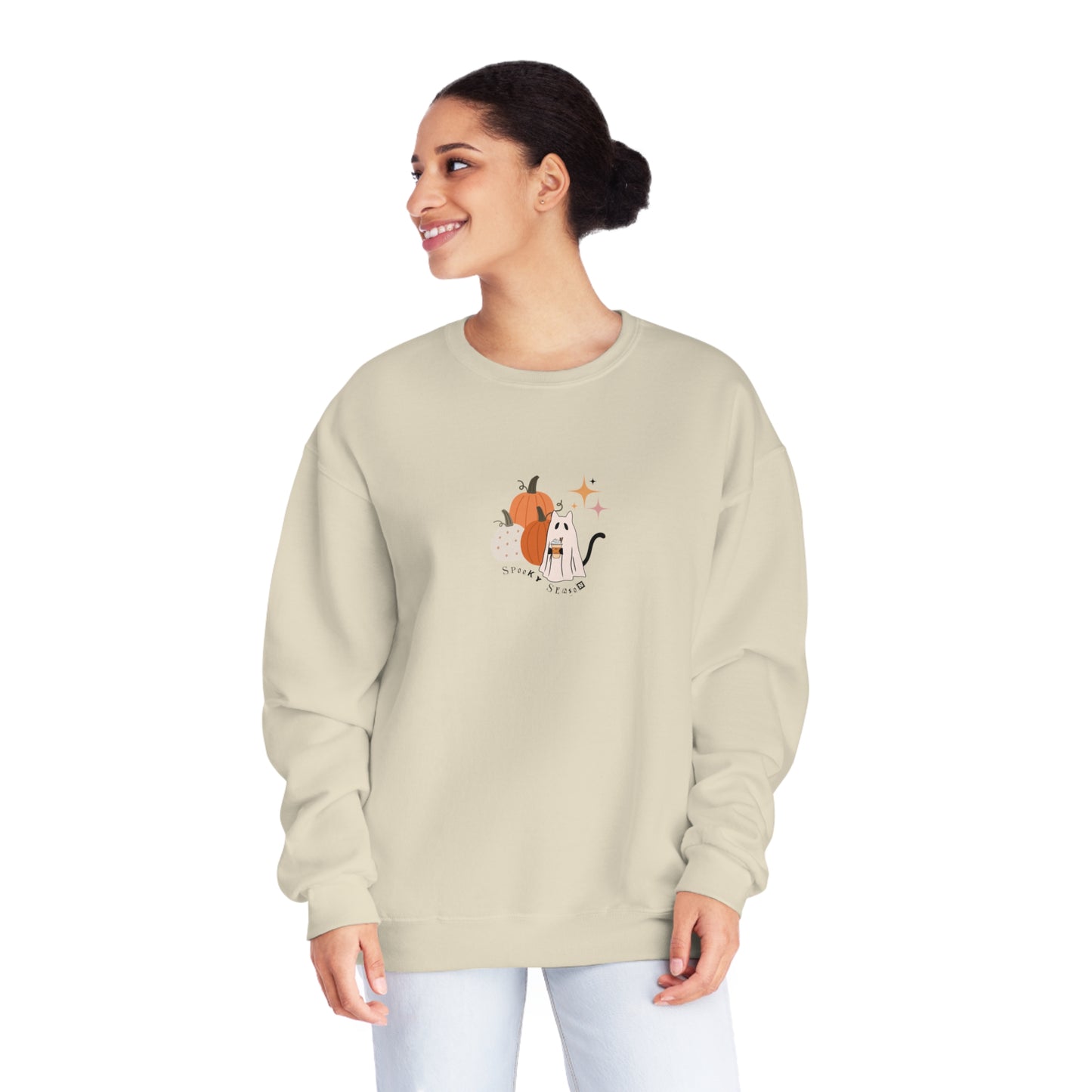 Spooky Season Cat Ghost Halloween Fall Pumpkin Crewneck Sweatshirt