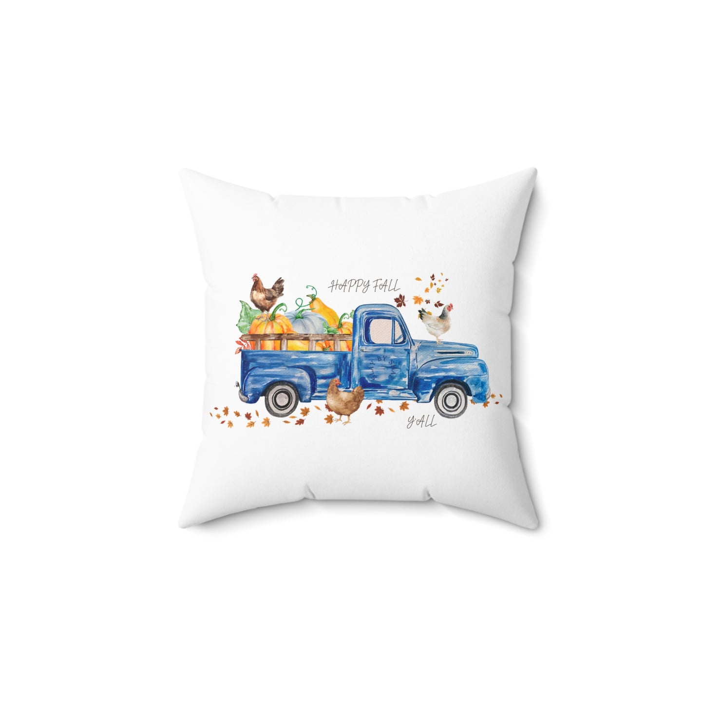 Fall Seasonal Truck & Chickens Holiday Square Pillow