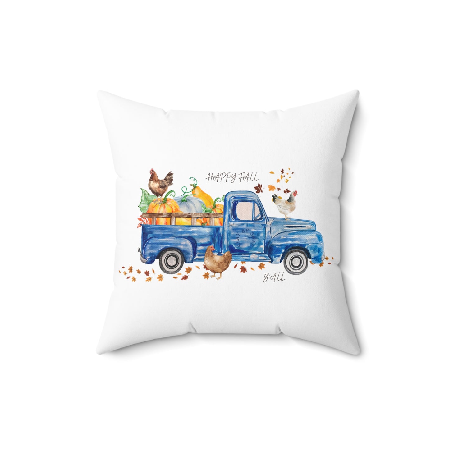 Fall Seasonal Truck & Chickens Holiday Square Pillow