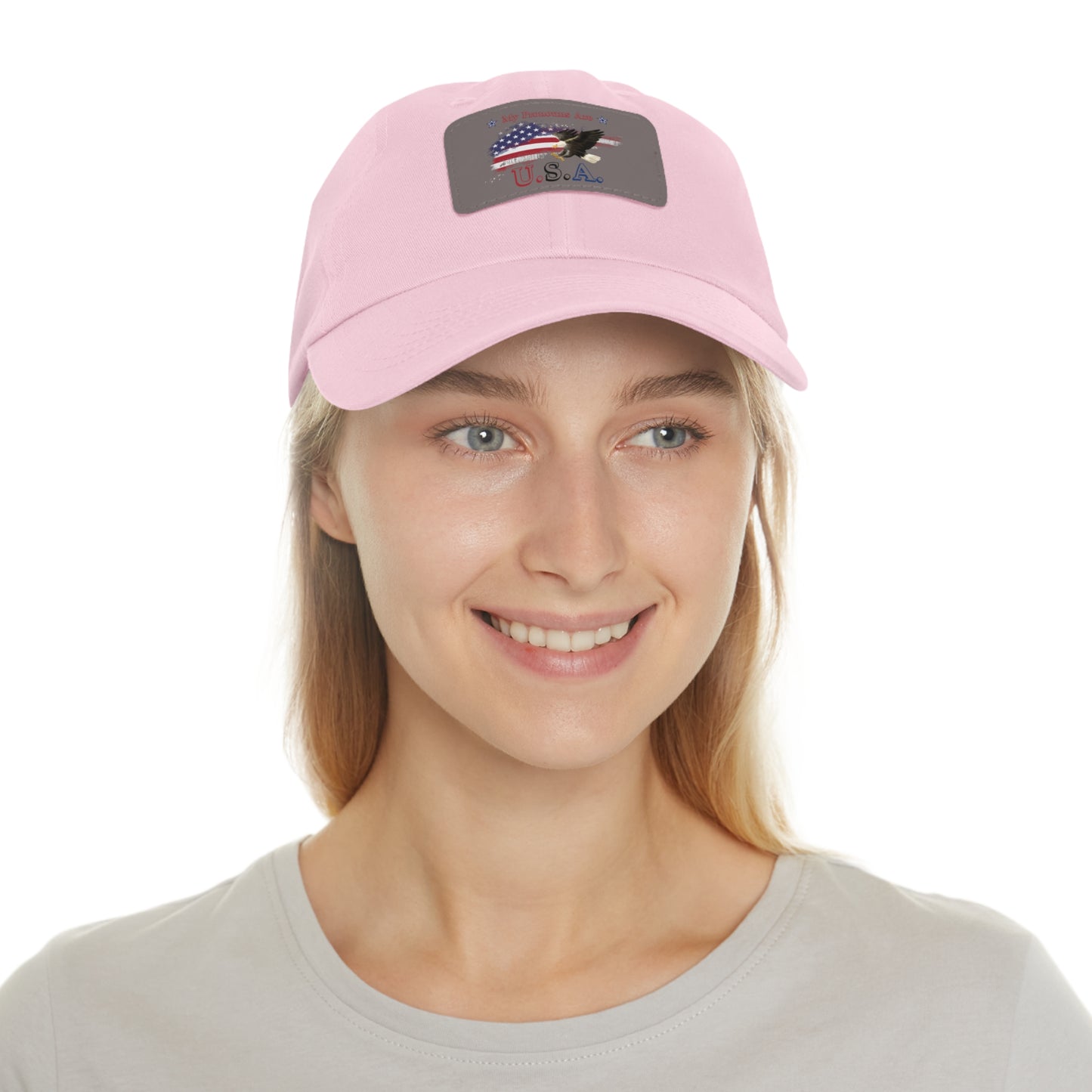 My Pronouns Are USA Dad Hat with Leather Patch (Rectangle)