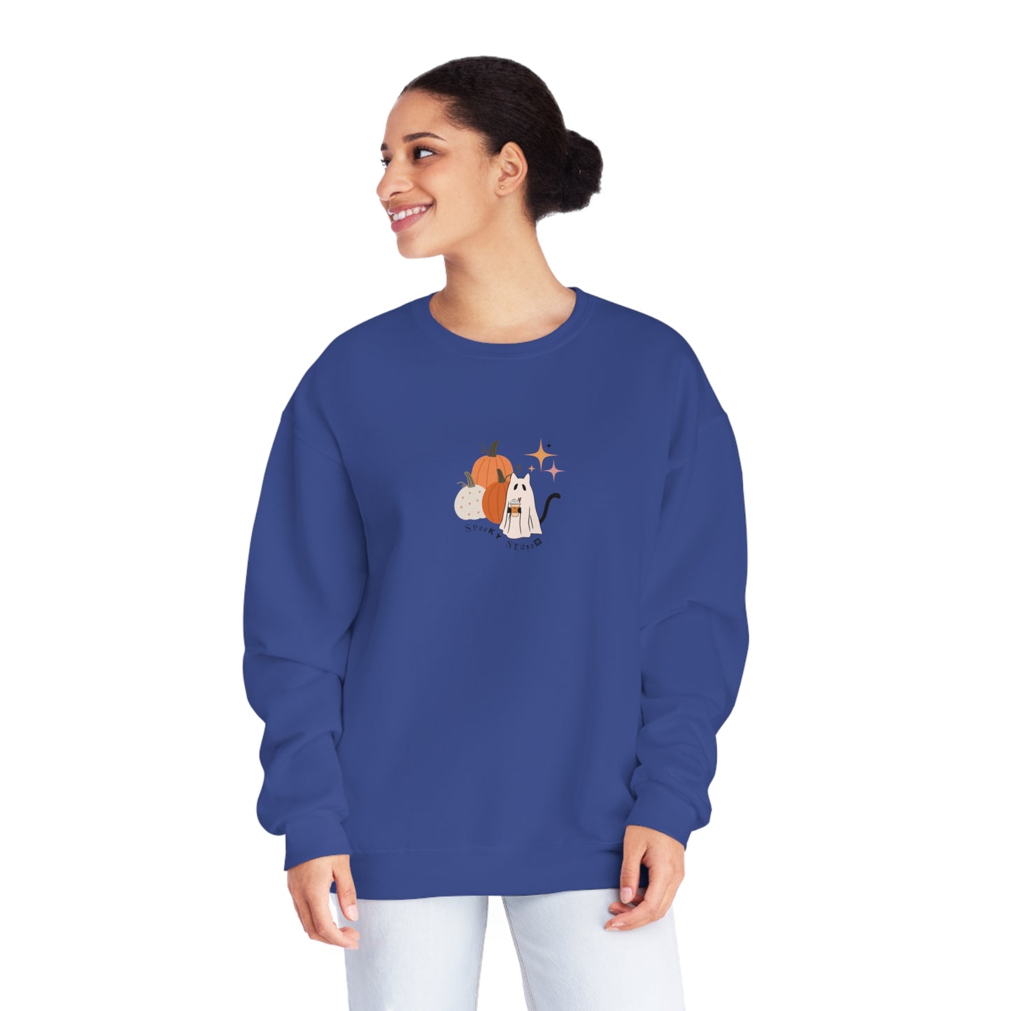 Spooky Season Cat Ghost Halloween Fall Pumpkin Crewneck Sweatshirt