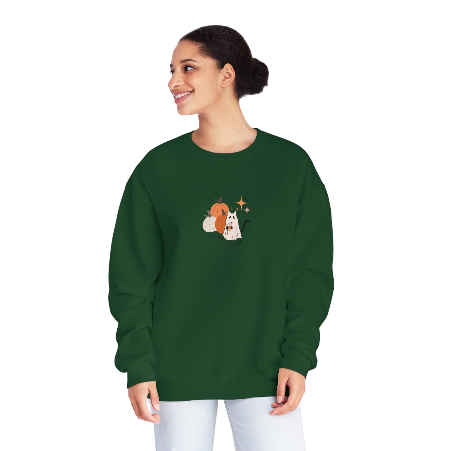 Spooky Season Cat Ghost Halloween Fall Pumpkin Crewneck Sweatshirt