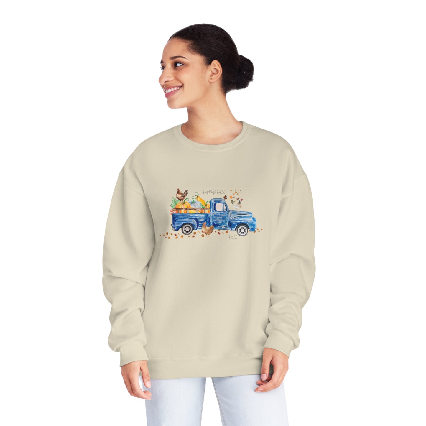 Fall Farm Truck & Chickens Crewneck Sweatshirt