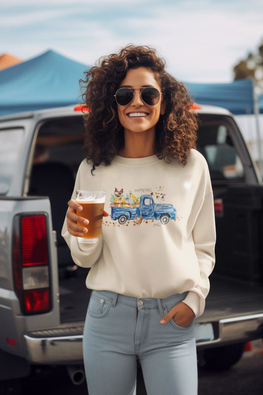 Fall Farm Truck & Chickens Crewneck Sweatshirt
