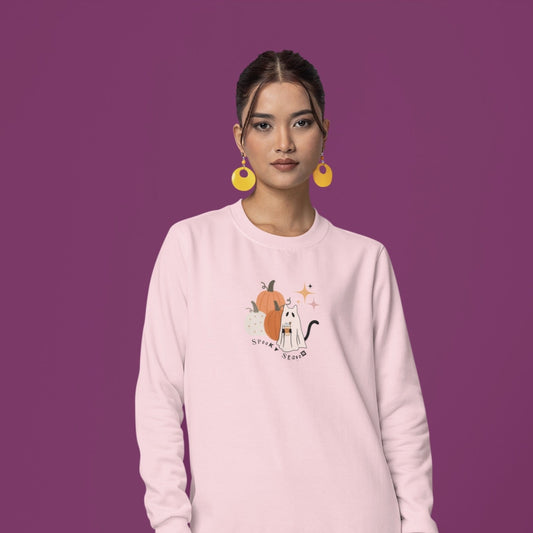 Spooky Season Cat Ghost Halloween Fall Pumpkin Crewneck Sweatshirt